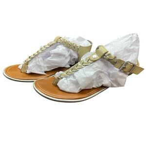 American Eagle Women's‎ Khaki Leather Strappy Thong Sandals Flats Size 9 Beach